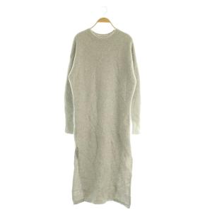 ウール カシミヤ ブークレワンピース ニット ロング 長袖 クルーネック スリット グレー /MY OS
