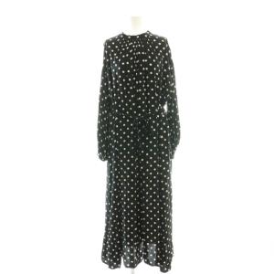 ドット ロングワンピース マキシ 長袖 38 黒 ブラック /AT