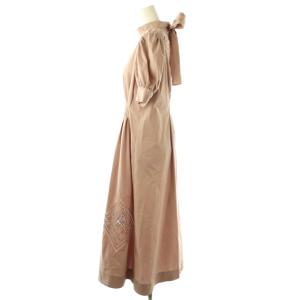 CELFORD バックリボン刺繍 ワンピース ロング 半袖 38 ピンクベージュ /HK OS