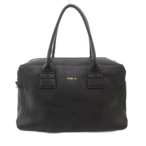 ハンドバッグ ロゴ シュリンクレザー 黒 ブラック /JS