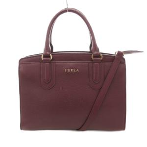 2WAY ハンドバッグ ショルダー ロゴ シュリンクレザー ボルドー 赤 レッド /JS