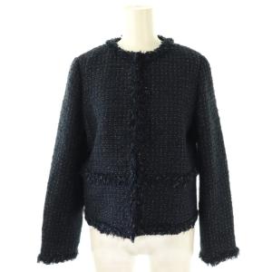 ファンシーツイードノーカラージャケット フリンジ ラメ 36 ネイビー /ES OS