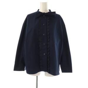 スカラップリボンブラウス 長袖 36 紺 ネイビー /AT