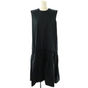 フリルギャザーフレアコットンノースリーブワンピース ロング 38 ネイビー /HK OS