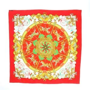 カレ90 LUNA PARK 遊園地 スカーフ 絹 シルク マルチカラー 赤 レッド 白 ホワイト 緑