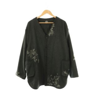 カシミヤ ハンド刺繍 カーディガン L チャコール ライトグレー