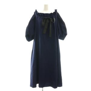 24SS コットントロピカルドロストリボンワンピース 38 ネイビー ブラック /ES OS