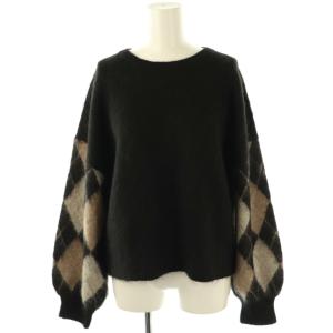 ARGYLE CREW NECK KT ニット セーター モヘヤ混 38 ブラック オフホワイト ベージュ