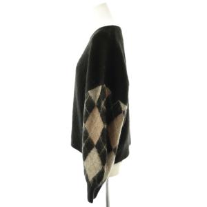 heliopole ARGYLE CREW NECK KT ニット セーター モヘヤ混 38 ブラック オフホワイト ベージュ