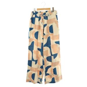 Linen rayon pant パンツ 総柄 M ライトベージュ ブルー ピンクベージュ /DO OS