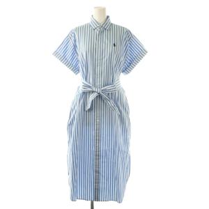 ベルテッド ストライプド コットン シャツドレス ワンピース S P ライトブルー ホワイト /ES OS