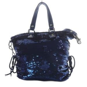 COACH ポピー シークイン スポットライト ハンドバッグ ショルダーバッグ 2way 斜め掛け スパンコール ネイビー