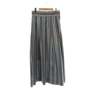 チェック ロングスカート Aライン 38 ブルー ブラウン /DF OS