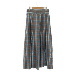Scye チェック ロングスカート Aライン 38 ブルー ブラウン /DF OS