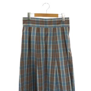 Scye チェック ロングスカート Aライン 38 ブルー ブラウン /DF OS