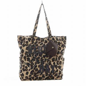 Bloom your day トート バッグ レオパード柄 パスケース付 茶色 ブラウン 黒 ブラック