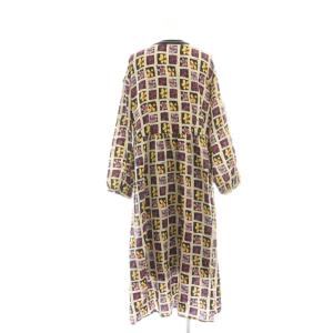 Jocomomola de Sybilla Helados プリントワンピース ミモレ ロング 長袖 40 ベージュ 黒 ブラック /AT