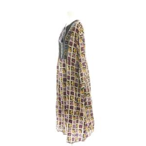 Jocomomola de Sybilla Helados プリントワンピース ミモレ ロング 長袖 40 ベージュ 黒 ブラック /AT