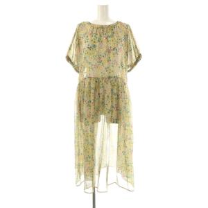 Hanahata プリントワンピース ミモレ ロング 半袖 40 ベージュ /AT