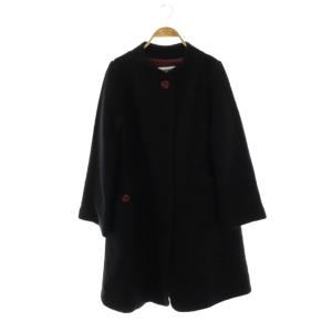 Diamante ジャカード ノーカラーニットコート ロング 42 黒 ブラック /AT