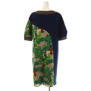 Jocomomola de Sybilla 総柄ウール混半袖ワンピース 40 ネイビー チャコールグレー マルチカラー /DO OS