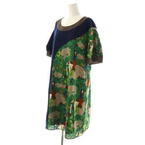 Jocomomola de Sybilla 総柄ウール混半袖ワンピース 40 ネイビー チャコールグレー マルチカラー /DO OS