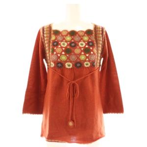 Jocomomola de Sybilla ウール混 マフラー付き 総柄 ニット セーター 七分袖 40 ブラウン /HK OS