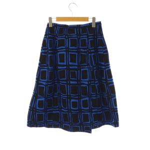 MARNI 総柄ラップスカート ロング フレア 36 ブラック ブルー /DO OS