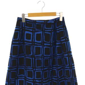 MARNI 総柄ラップスカート ロング フレア 36 ブラック ブルー /DO OS