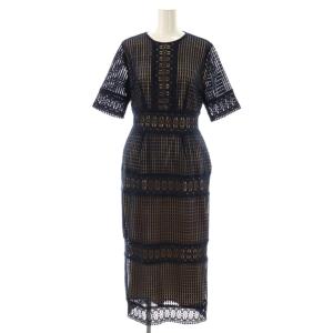 ジオメトリックドレス ワンピース ロング M ネイビー ベージュ /DF OS