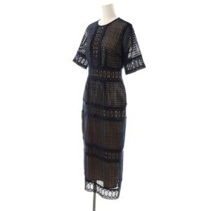 LagunaMoon ジオメトリックドレス ワンピース ロング M ネイビー ベージュ /DF OS