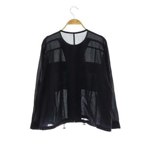 HUMAN WOMAN 24SS キュプラコットンジップアップブルゾン ノーカラージャケット M 濃紺 ネイビー /ES OS