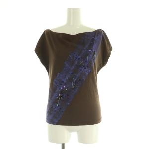 ラメ スパンコール Tシャツ カットソー 半袖 0 ブラウン /MY OS