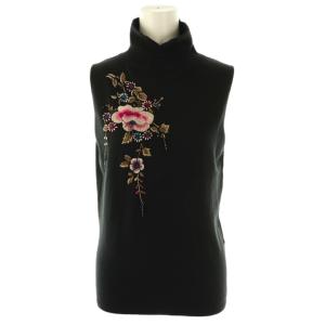 ノースリーブ フラワー刺繍 プルオーバー ニット カットソー 0 黒 マルチカラー /CX OS