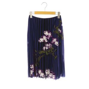 パワーネット フラワープリント カットデザイン スカート ひざ丈 0 ブルー マルチカラー /DF OS