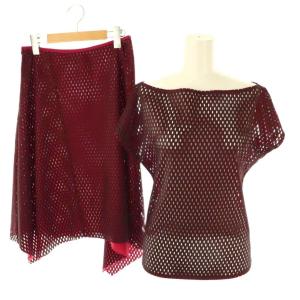 メッシュトップス スカート セットアップ カットソー フレア アシメントリー 0 茶 赤 /CX OS