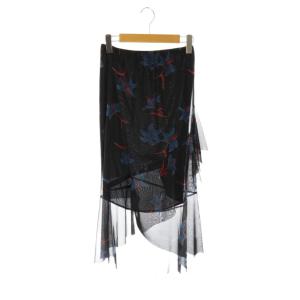 パワーネット フラワープリント フリル スカート ロング 0 ブラック /HK OS