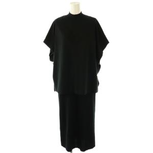 二点セット ポンチョ付ニットワンピース ノースリーブ 金ボタン 36 黒 /CX OS