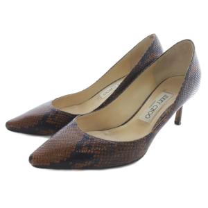 パイソン パンプス ピンヒール ポインテッドトゥ 37 茶色 ブラウン /SR5