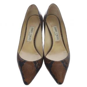 JIMMY CHOO パイソン パンプス ピンヒール ポインテッドトゥ 37 茶色 ブラウン /SR5