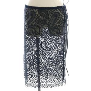 25SS ラップレーススカート 膝丈 タイト 紺 /NR OS