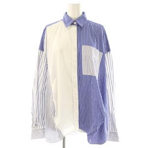 23AW Stripe MIX egg ドレープ SH/ シャツ 長袖 切替 M ブルー ホワイト /ES