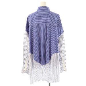 nagonstans 23AW Stripe MIX egg ドレープ SH/ シャツ 長袖 切替 M ブルー ホワイト /ES