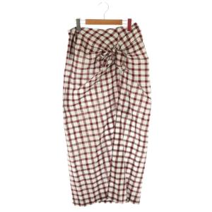 25SS チェックスカート ストレート ロング リボン 2 ライトグレー ボルドー A2551FS223