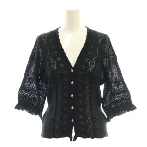 レースニットカーディガン 五分袖 ブラック /HK OS SH