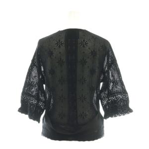TAN レースニットカーディガン 五分袖 ブラック /HK OS SH