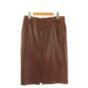 RALPH LAUREN レザー スカート タイトスカート ひざ丈 9 ブラウン /DF OS