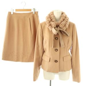 ウールジャケット スカート セットアップ ラビットファー 38 40 ベージュ /CX OS