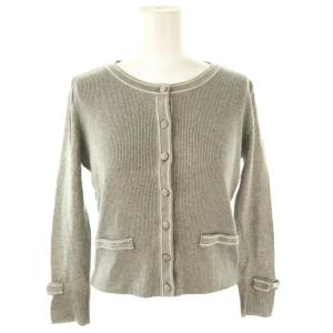 リブニット カーディガン 刺繍 袖リボン 36 グレー 白 /CX OS