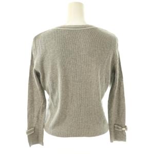 René リブニット カーディガン 刺繍 袖リボン 36 グレー 白 /CX OS